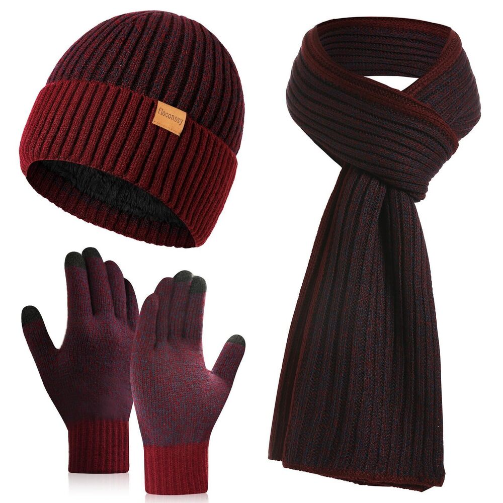 6731 3 PCS 's Winter Hat Scarf Gloves Set, Warm Knit Beanie Thermal Long